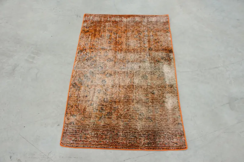 Vintage Small Rug 2.4x3.8 ft, Brown Orange Animal Print Rug Wool - 1