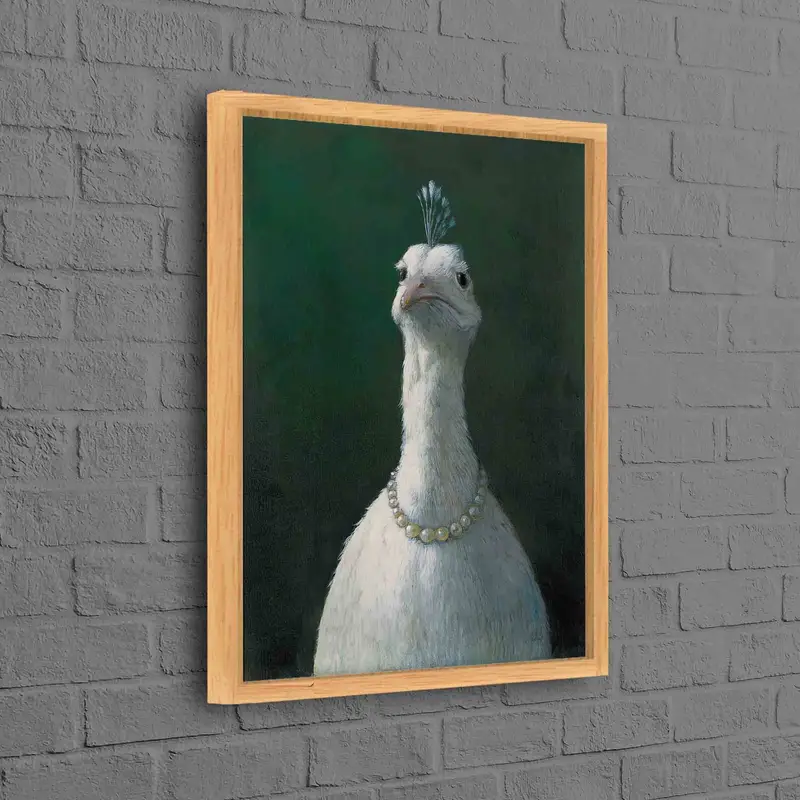 トレンディな孔雀のキャンバス: 真珠付きの芸術的な鳥のプリント