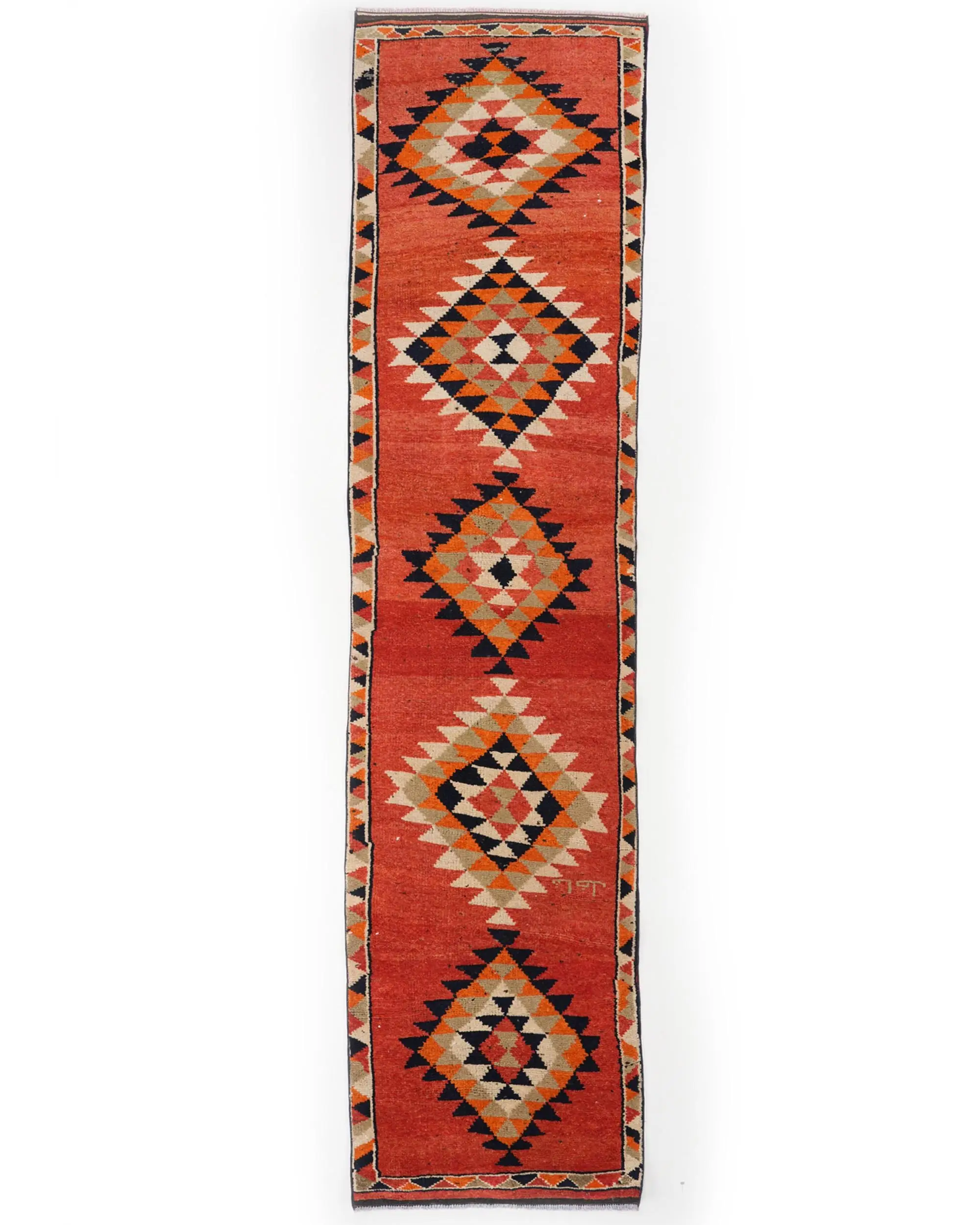 Vintage Turkish Runner Rug 2.7x11.7 ft, Red Black Rug - 1