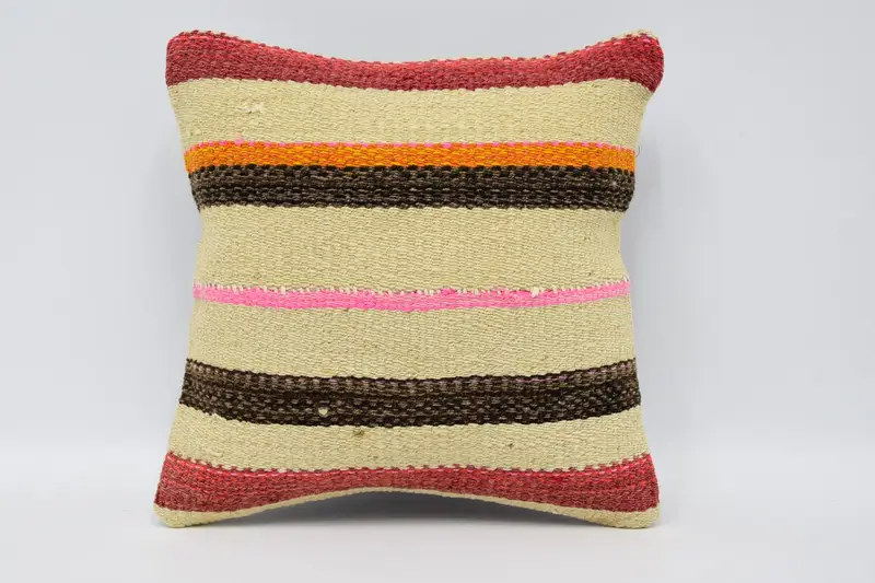 Pillow Case, Morroccon Kilim Cushion Pillow, Interior Designer Pillow, Boho Pillow, 12x12 Beige Pillow Cover, Home Decor Pillow - 1