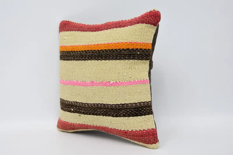 Pillow Case, Morroccon Kilim Cushion Pillow, Interior Designer Pillow, Boho Pillow, 12x12 Beige Pillow Cover, Home Decor Pillow - 4