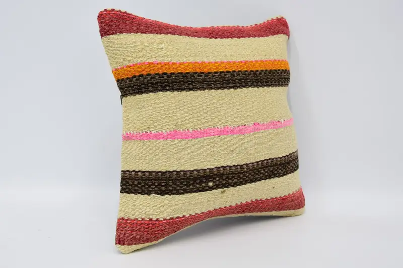 Pillow Case, Morroccon Kilim Cushion Pillow, Interior Designer Pillow, Boho Pillow, 12x12 Beige Pillow Cover, Home Decor Pillow - 3
