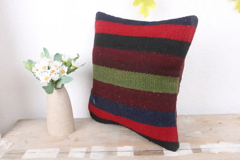 Cushion Case, 12x12 Red Cushion, Vintage Pillow, Vintage Kilim Throw Pillow, Tribal Cushion Case, Nautical Throw Cushion Case, Turkish Kilim Pillow - 4