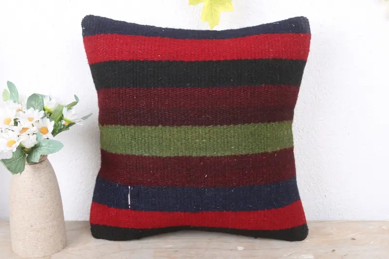 Cushion Case, 12x12 Red Cushion, Vintage Pillow, Vintage Kilim Throw Pillow, Tribal Cushion Case, Nautical Throw Cushion Case, Turkish Kilim Pillow - 2