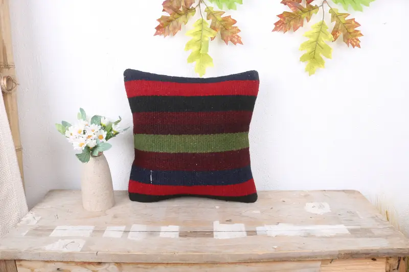 Cushion Case, 12x12 Red Cushion, Vintage Pillow, Vintage Kilim Throw Pillow, Tribal Cushion Case, Nautical Throw Cushion Case, Turkish Kilim Pillow - 1