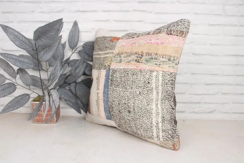 Throw Kilim Pillow, Tribal Cushion, Cushion, Cotton Cushion Cover, 20x20 Beige Cushion Cover, Pillow for Sofa, Handmade Cushion Cover, Kilim Pillow - 4