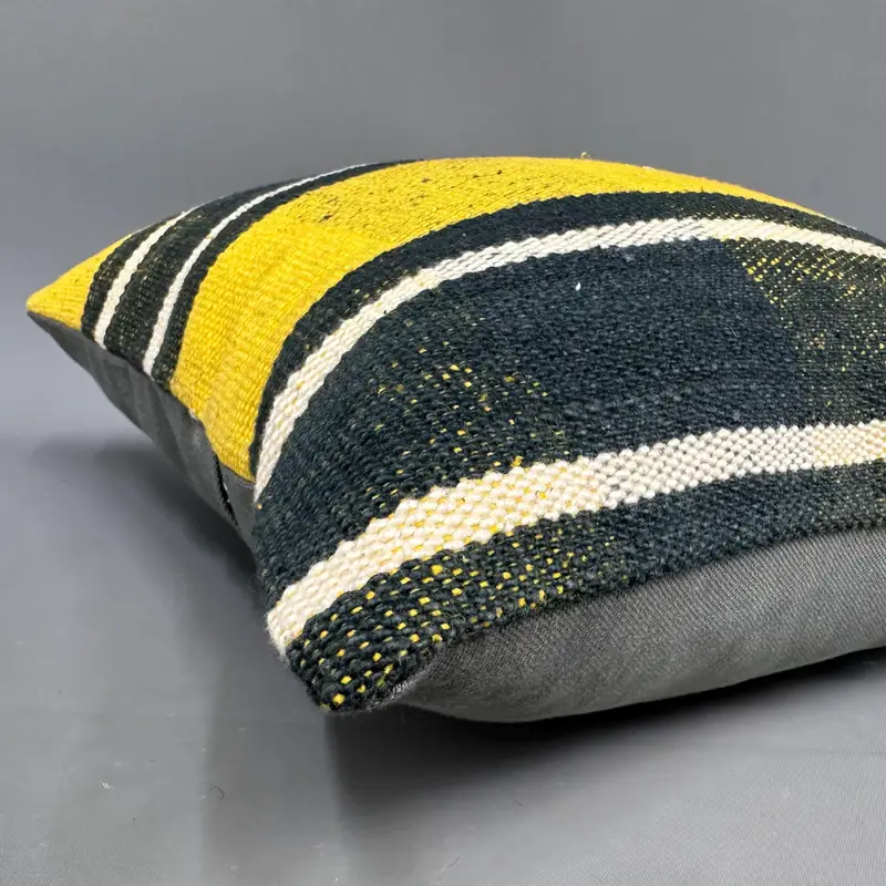 Vintage Kilim Throw Pillow, Gift Pillow, Kilim Pillow Cover, Cushion, 18x18 Yellow Pillow Sham, Traditional Pillow Case - 6