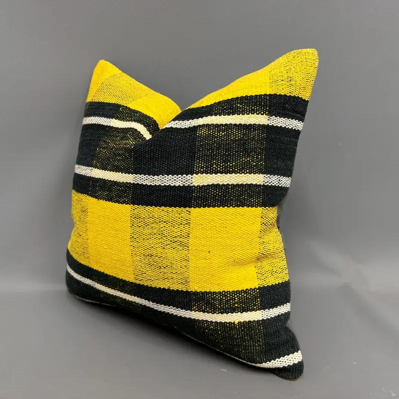 Vintage Kilim Throw Pillow, Gift Pillow, Kilim Pillow Cover, Cushion, 18x18 Yellow Pillow Sham, Traditional Pillow Case - 3