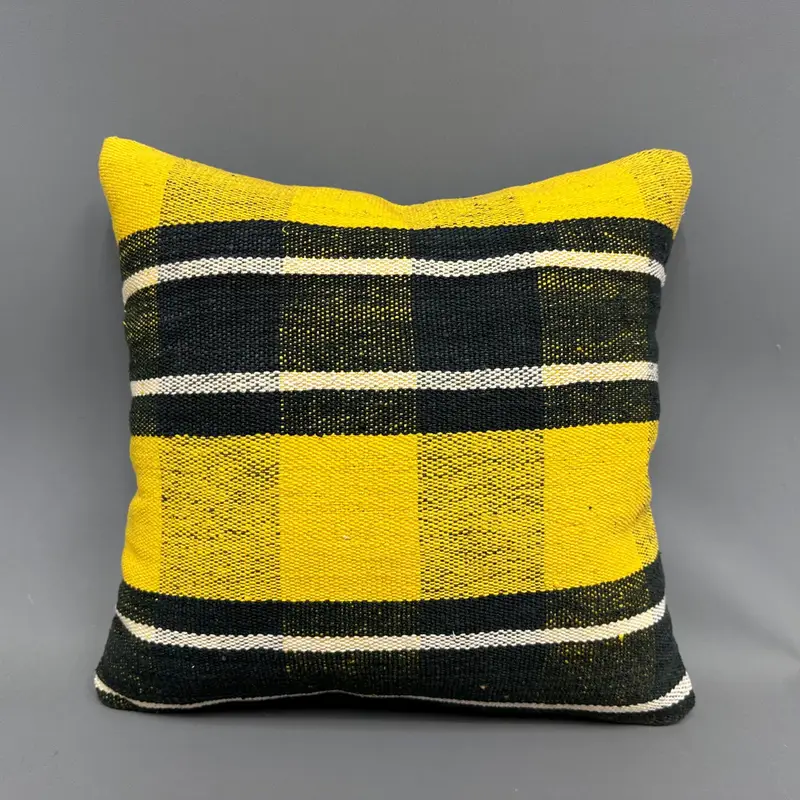 Vintage Kilim Throw Pillow, Gift Pillow, Kilim Pillow Cover, Cushion, 18x18 Yellow Pillow Sham, Traditional Pillow Case - 4