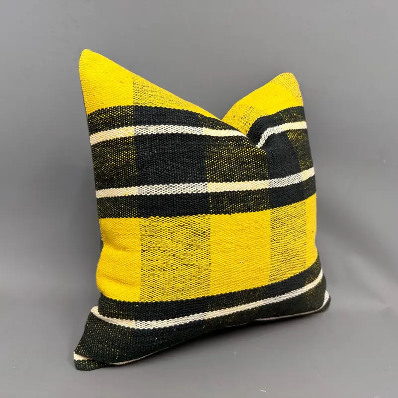Vintage Kilim Throw Pillow, Gift Pillow, Kilim Pillow Cover, Cushion, 18x18 Yellow Pillow Sham, Traditional Pillow Case - 2
