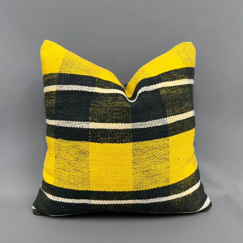 Vintage Kilim Throw Pillow, Gift Pillow, Kilim Pillow Cover, Cushion, 18x18 Yellow Pillow Sham, Traditional Pillow Case - 1