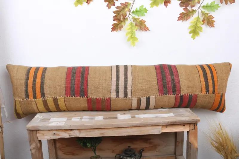 Custom Pillow Cover, Yoga Cushion Case, Interior Designer Pillow, Vintage Kilim Throw Pillow, 12x48 Beige Pillow, Pillow for Couch, Pillow Sham - 2