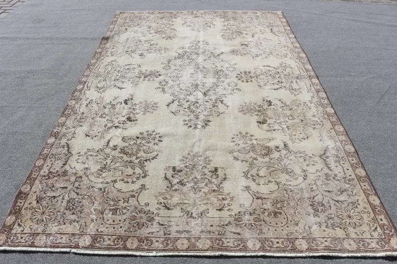 Kahverengi Oryantal Halı, 9,9x9,88 ft Bej Vurgulu