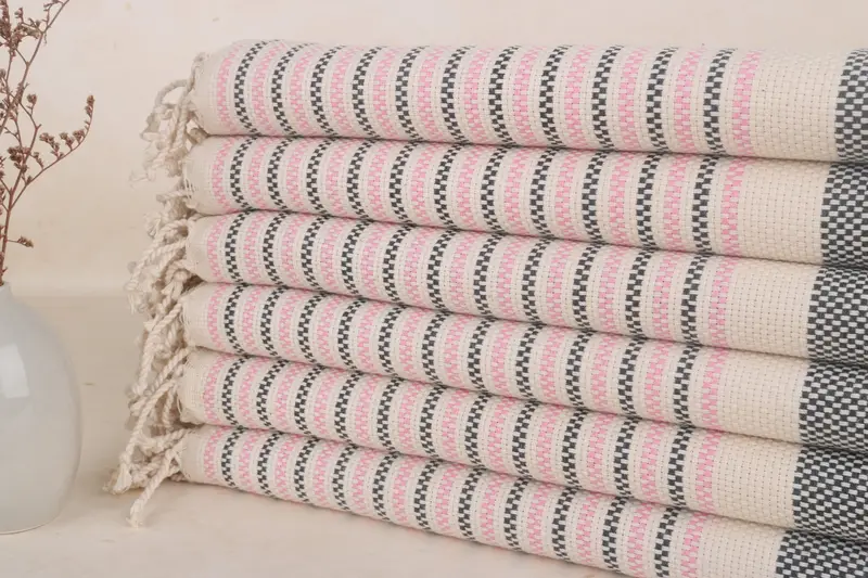 Turkish Towel Custom Pink-Gray Organic Cotton Geometric Towel, 40x71 Inches