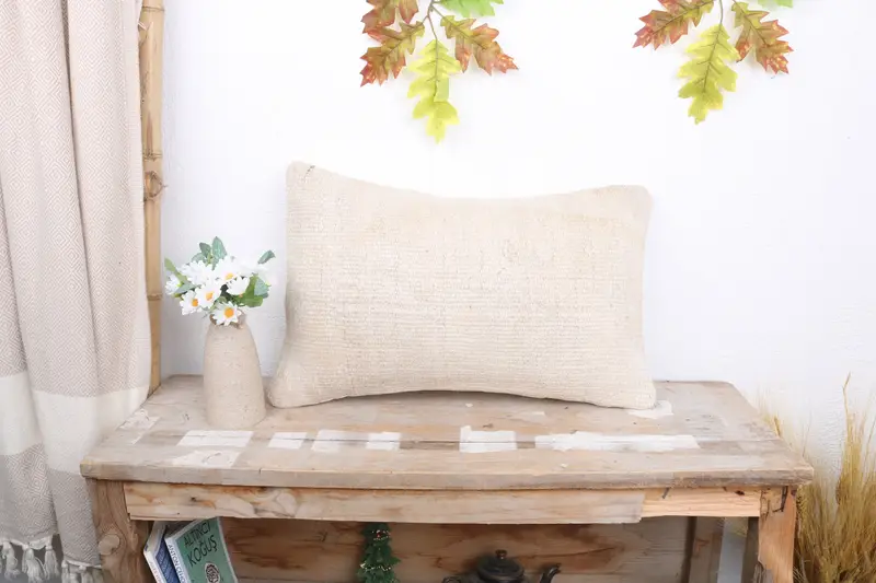 Pillow Sham, Ethnical Kilim Rug Pillow, Gift Pillow, 12x20 White Cushion Cover, Bed Cushion, Pillow for Couch, Vintage Kilim Pillow Pillow Sham - 1