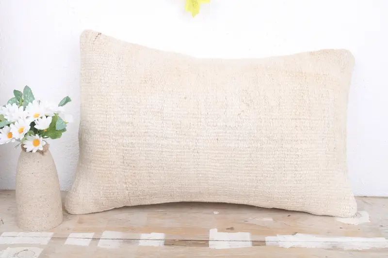 Pillow Sham, Ethnical Kilim Rug Pillow, Gift Pillow, 12x20 White Cushion Cover, Bed Cushion, Pillow for Couch, Vintage Kilim Pillow Pillow Sham - 2