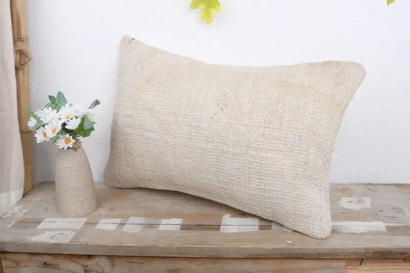 Pillow Sham, Ethnical Kilim Rug Pillow, Gift Pillow, 12x20 White Cushion Cover, Bed Cushion, Pillow for Couch, Vintage Kilim Pillow Pillow Sham - 4