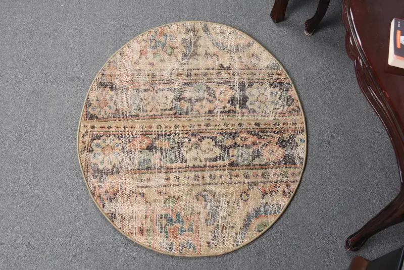 Orangefarbener und blauer Teppich, 2,5 x 2,9 Fuß großes Randdesign