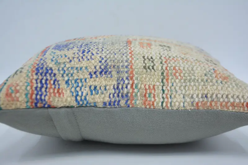Cushion Case, Throw Kilim Pillow, Handmade Kilim Cushion, Bench Pillow, 14x14 Beige Cushion Cover, Turkish Kilim Pillow, Sofa Bolster Cushion - 5
