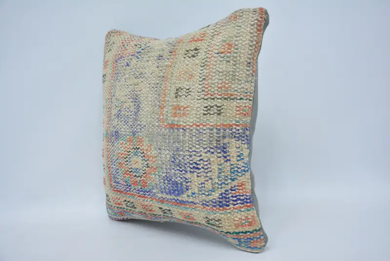 Cushion Case, Throw Kilim Pillow, Handmade Kilim Cushion, Bench Pillow, 14x14 Beige Cushion Cover, Turkish Kilim Pillow, Sofa Bolster Cushion - 4