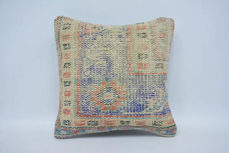 Cushion Case, Throw Kilim Pillow, Handmade Kilim Cushion, Bench Pillow, 14x14 Beige Cushion Cover, Turkish Kilim Pillow, Sofa Bolster Cushion - 1