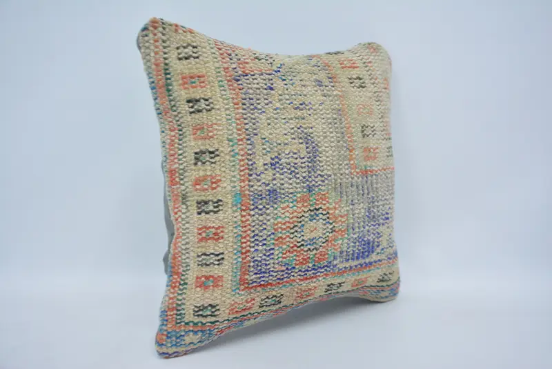 Cushion Case, Throw Kilim Pillow, Handmade Kilim Cushion, Bench Pillow, 14x14 Beige Cushion Cover, Turkish Kilim Pillow, Sofa Bolster Cushion - 3