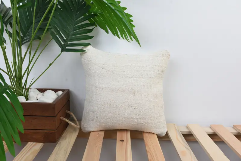 12x12 White Cushion, Boho Pillow Sham Cover, Interior Designer Pillow, Handwoven Pillow Cover Cushion Case, Kilim Pillow, Cushion - 1