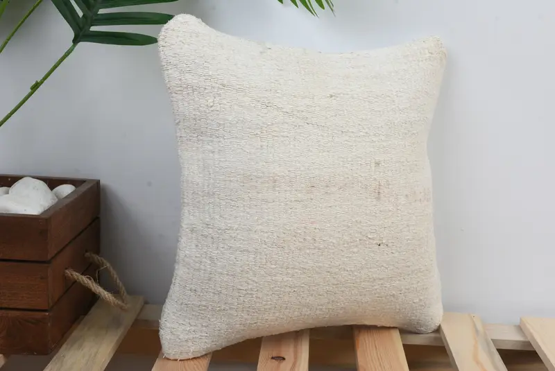 12x12 White Cushion, Boho Pillow Sham Cover, Interior Designer Pillow, Handwoven Pillow Cover Cushion Case, Kilim Pillow, Cushion - 4