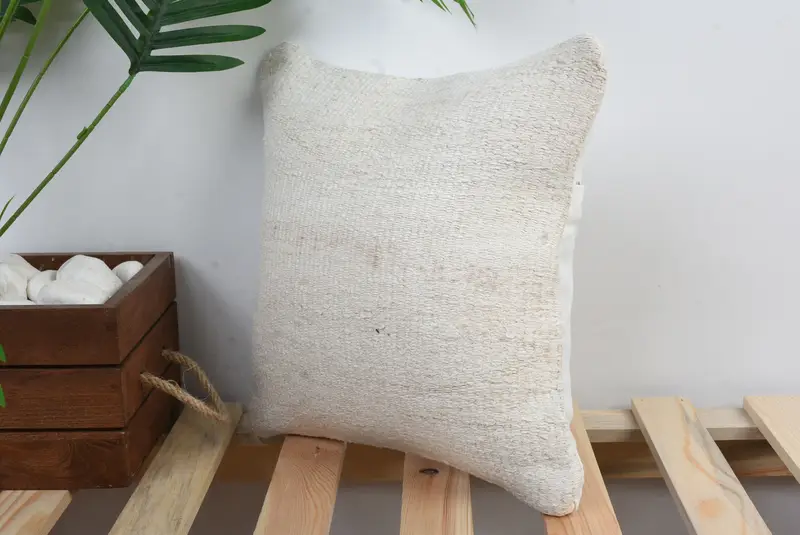 12x12 White Cushion, Boho Pillow Sham Cover, Interior Designer Pillow, Handwoven Pillow Cover Cushion Case, Kilim Pillow, Cushion - 5