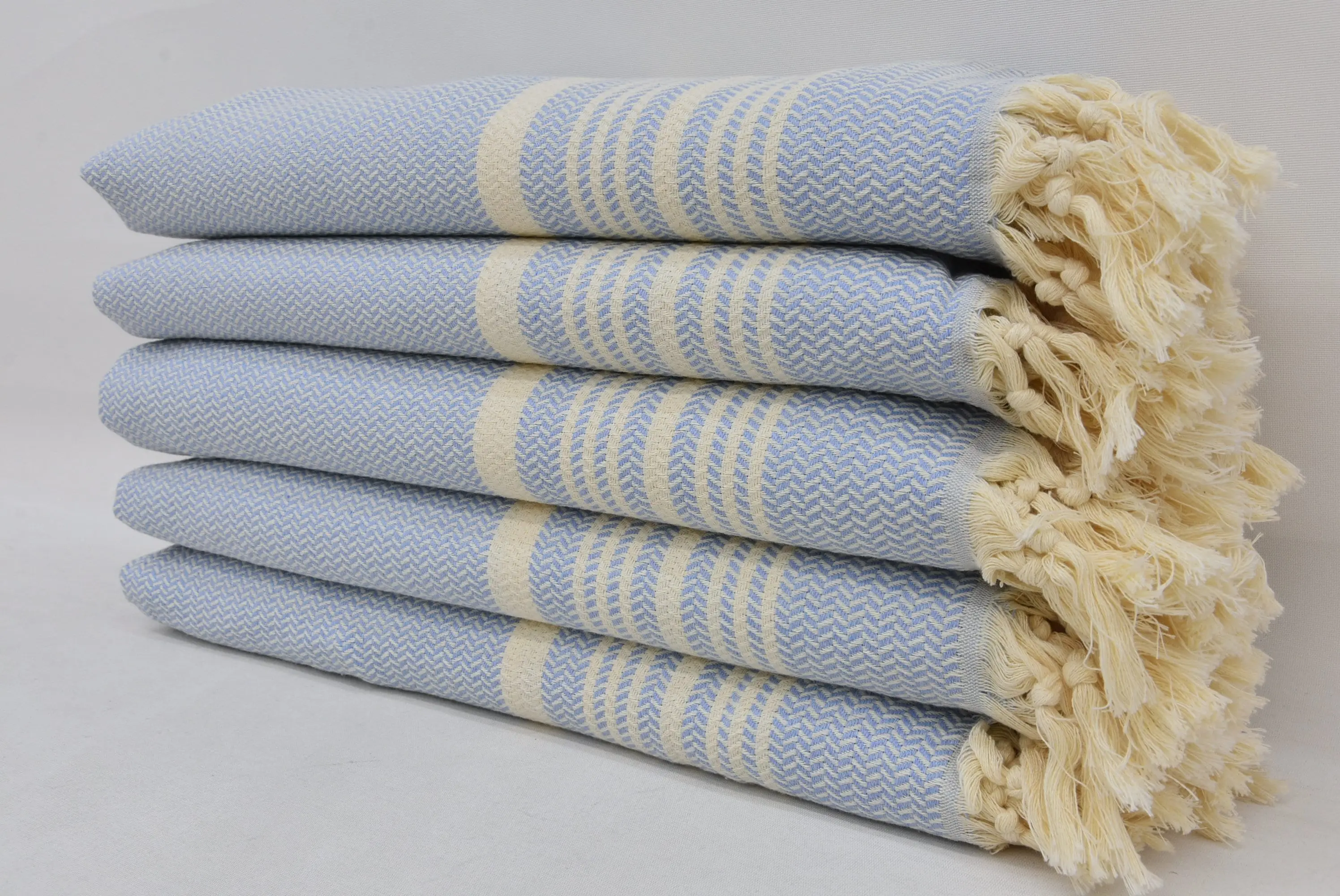 Organic Cotton Hand Towel, Baby Blue and Beige, 18x36 - 1