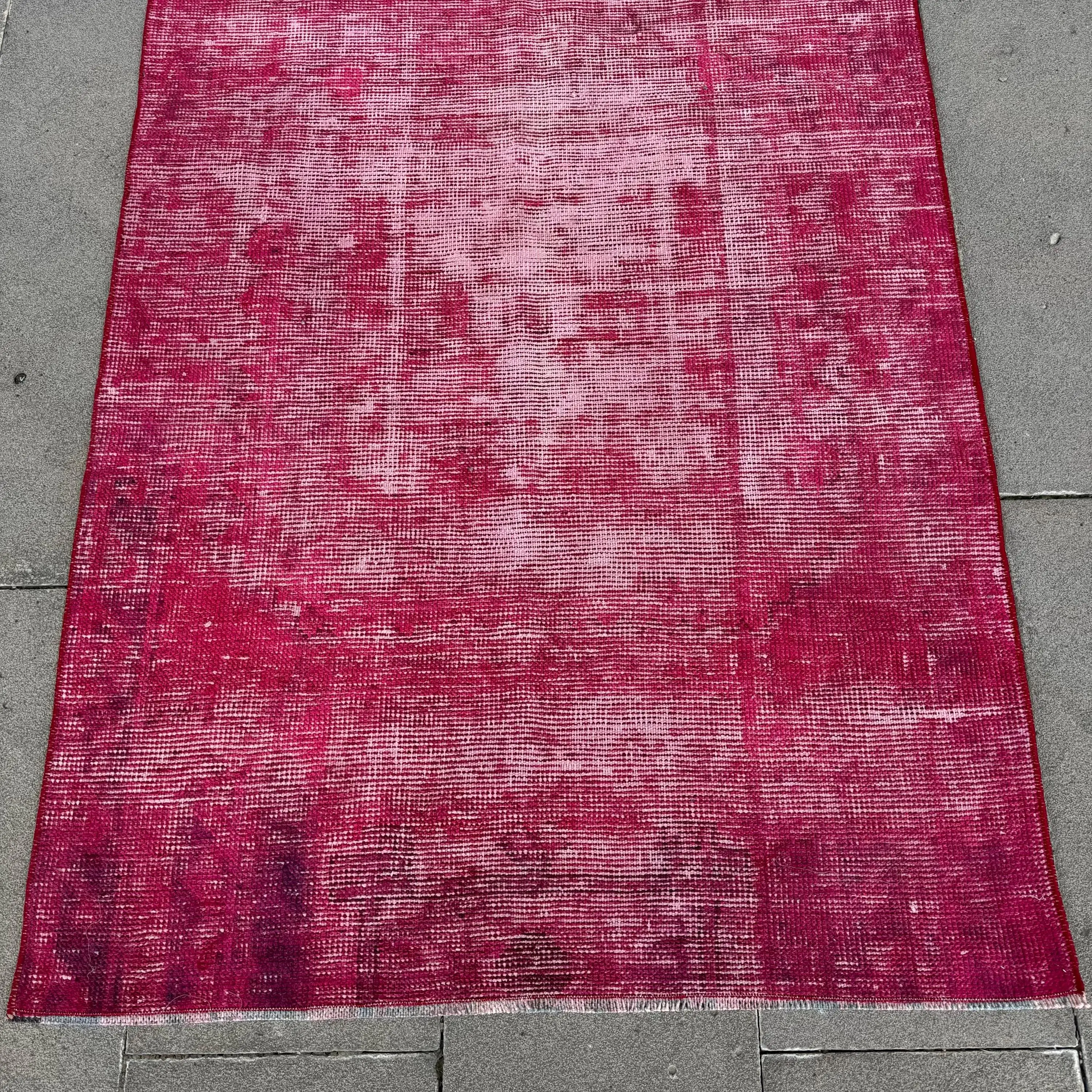 3.3x8 ft Turkish Area Rug, Vintage Pink Floral Rug - 1