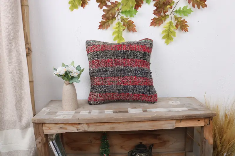 14x14 Red Cushion Cover, Pillow for Sofa, Vintage Pillow, Vintage Kilim Pillow, Throw Kilim Pillow, Pillow, Sofa Bolster Pillow Cover - 1
