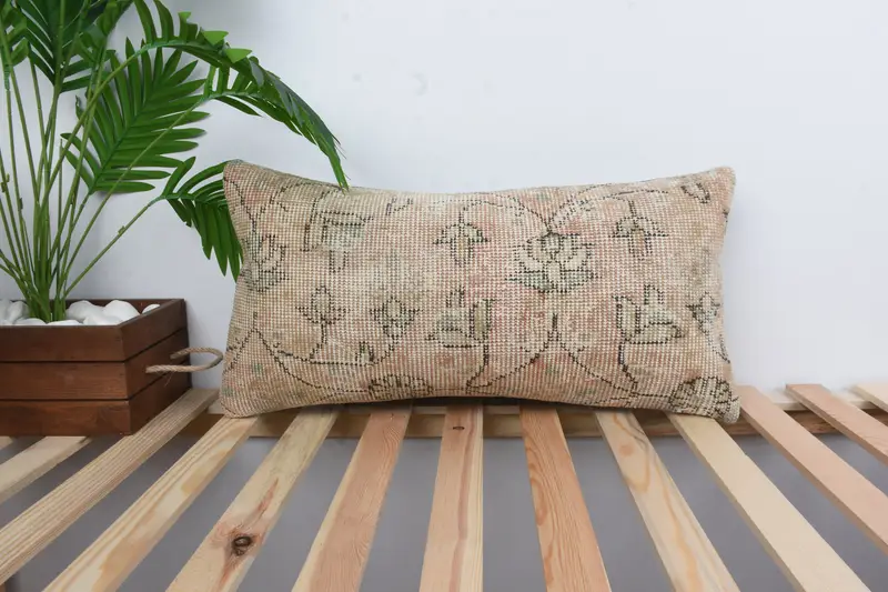 Cushion, Home Decor Pillow, Vintage Cushion Cover, Square Throw Cushion Cover, Ethnical Kilim Rug Pillow, Pillow for Couch, 12x24 Beige Pillow - 1