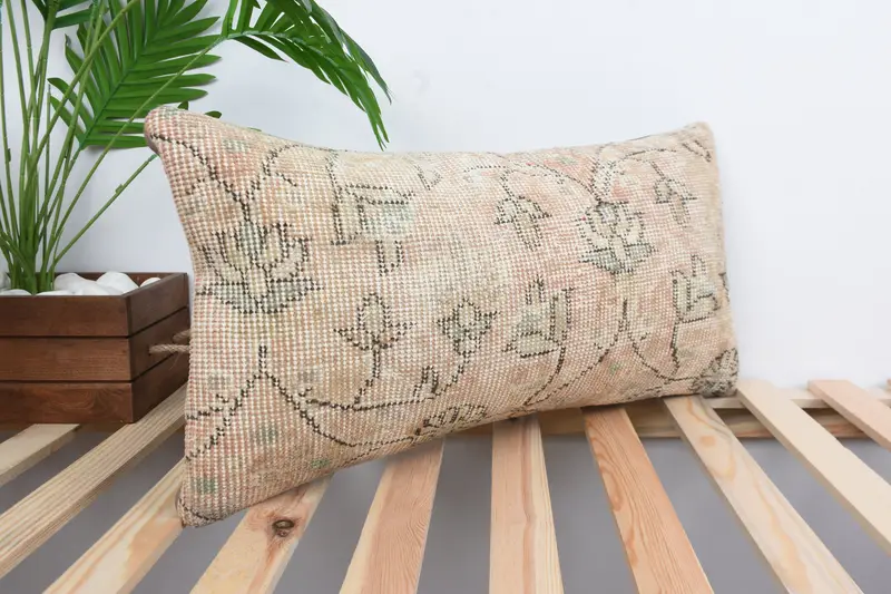 Cushion, Home Decor Pillow, Vintage Cushion Cover, Square Throw Cushion Cover, Ethnical Kilim Rug Pillow, Pillow for Couch, 12x24 Beige Pillow - 4
