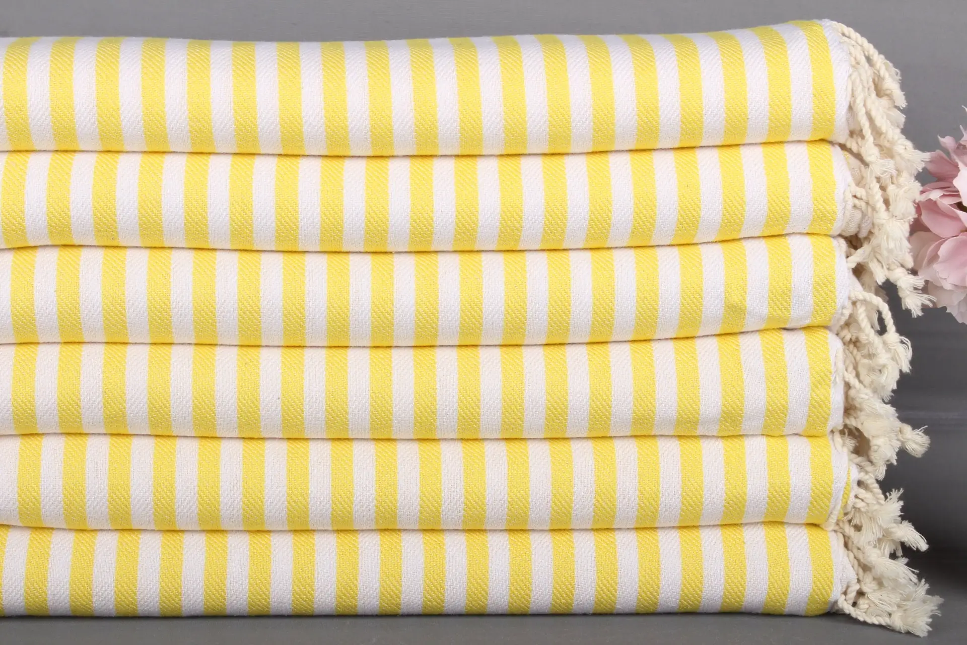 Turkish Cotton Towel Yellow with Beige, Personalized, 40x71 Inches - 1