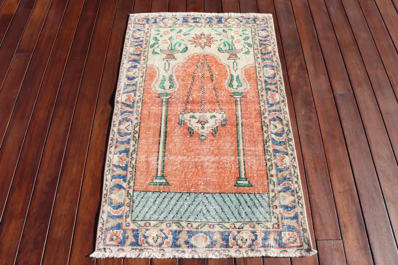 2.4x3.8 ft Rug, Turkish Vintage Small Rug, Orange Oushak Wool Rug - 1