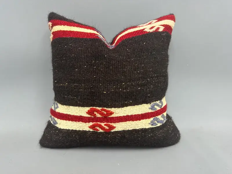 18x18 Brown Pillow Case, Vintage Pillow, Office Chair Pillow Case, Cushion Case, Vintage Kilim Throw Pillow, Armchair Pillow, Kilim Cushion Sham - 1
