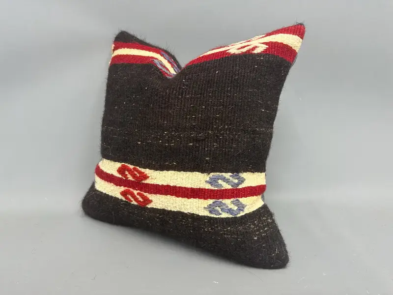 18x18 Brown Pillow Case, Vintage Pillow, Office Chair Pillow Case, Cushion Case, Vintage Kilim Throw Pillow, Armchair Pillow, Kilim Cushion Sham - 3