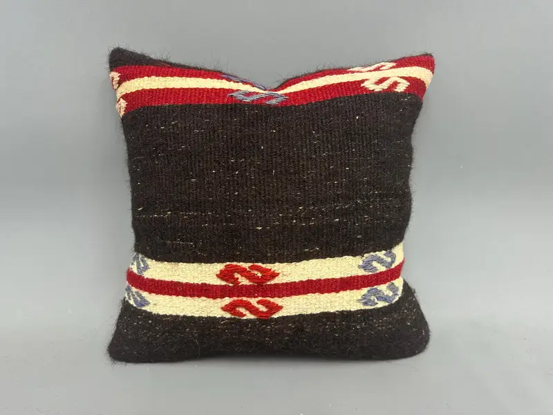 18x18 Brown Pillow Case, Vintage Pillow, Office Chair Pillow Case, Cushion Case, Vintage Kilim Throw Pillow, Armchair Pillow, Kilim Cushion Sham - 4