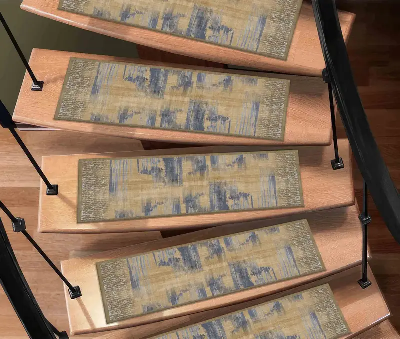 Brown & Navy Blue Ethnic Kilim Design Printed Stair Rug