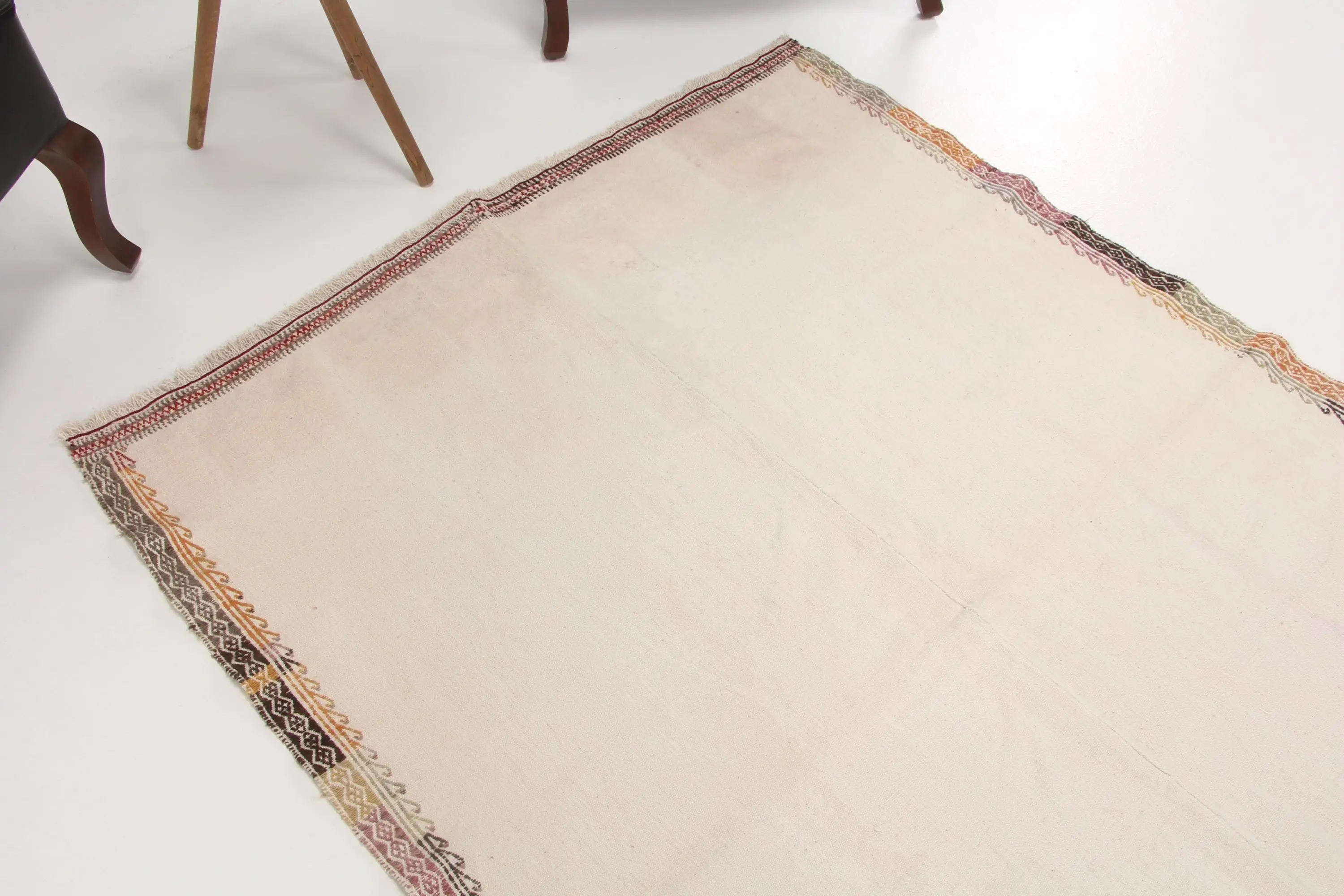 Turkish Area Rug, 4.2x6.2 ft Vintage Rug, White Wool Rug - 1