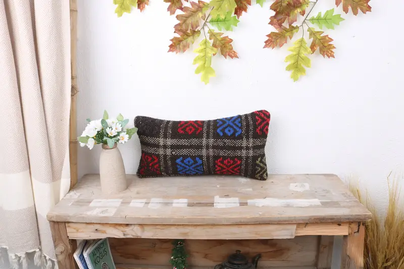 Home Decor Pillow, Interior Designer Pillow, Cushion Cover, 8x16 Blue Pillow Case, Vintage Cushion, Art Deco Pillow Cover, Turkish Kilim Pillow - 1