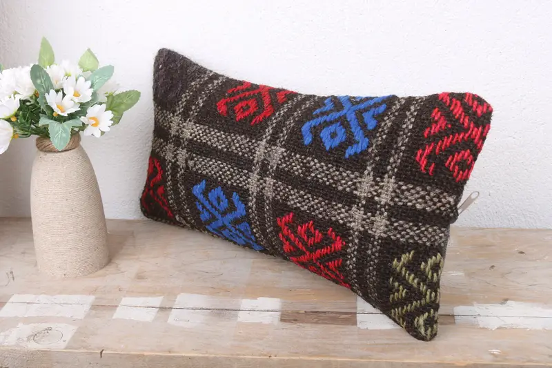 Home Decor Pillow, Interior Designer Pillow, Cushion Cover, 8x16 Blue Pillow Case, Vintage Cushion, Art Deco Pillow Cover, Turkish Kilim Pillow - 4