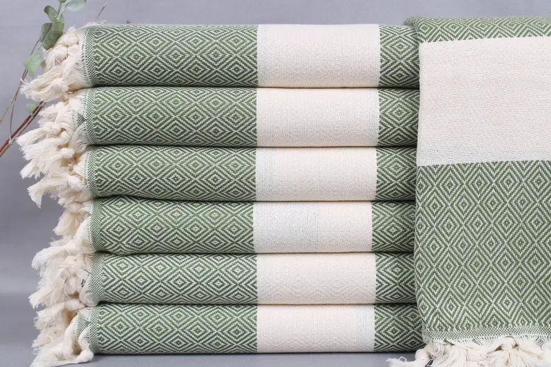 Turkish Beach Towel Olive Green Diamond, 40x71 Inches