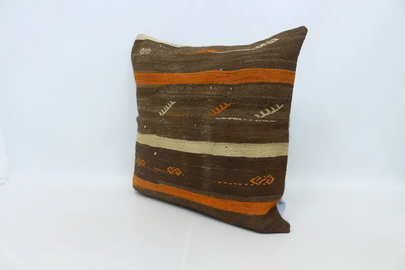 Home Decor Pillow, Rustic Cushion Case, Art Deco Cushion Case, Throw Kilim Pillow, Kilim Pillow, 28x28 Brown Cushion Cover, Pillow Cover - 4