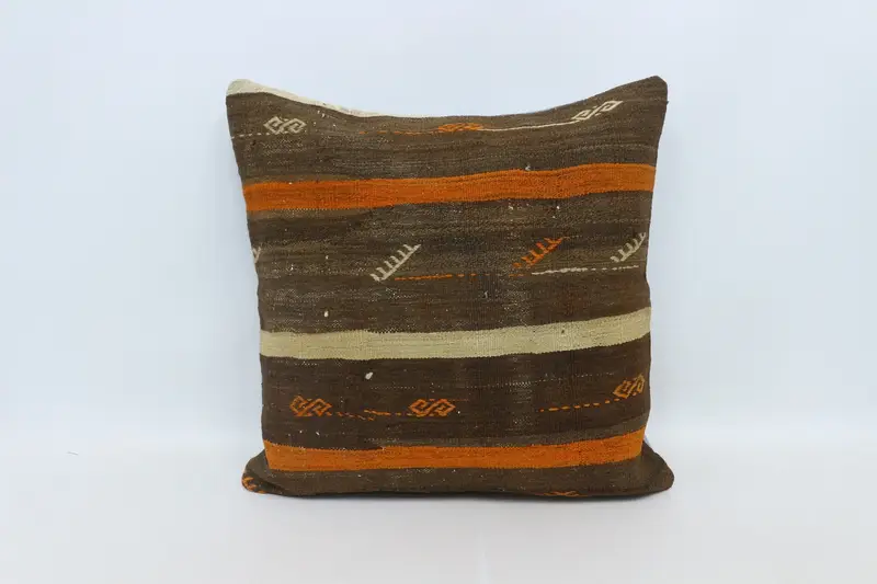 Home Decor Pillow, Rustic Cushion Case, Art Deco Cushion Case, Throw Kilim Pillow, Kilim Pillow, 28x28 Brown Cushion Cover, Pillow Cover - 1