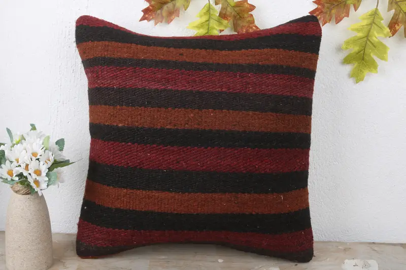 Pillow Case, Handmade Throw Pillow, Antique Pillows, Vintage Pillow, Boho Pillow Sham Cover, Muted Pillow, 16x16 Red Pillow Sham - 2