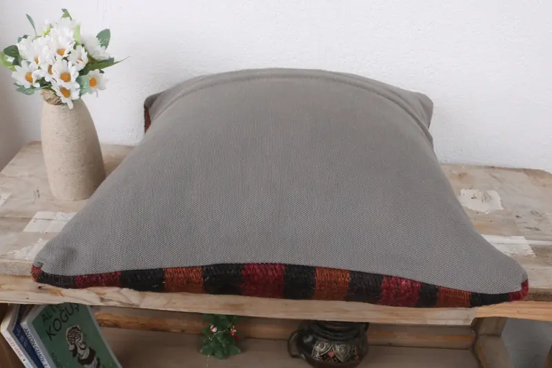 Pillow Case, Handmade Throw Pillow, Antique Pillows, Vintage Pillow, Boho Pillow Sham Cover, Muted Pillow, 16x16 Red Pillow Sham - 7