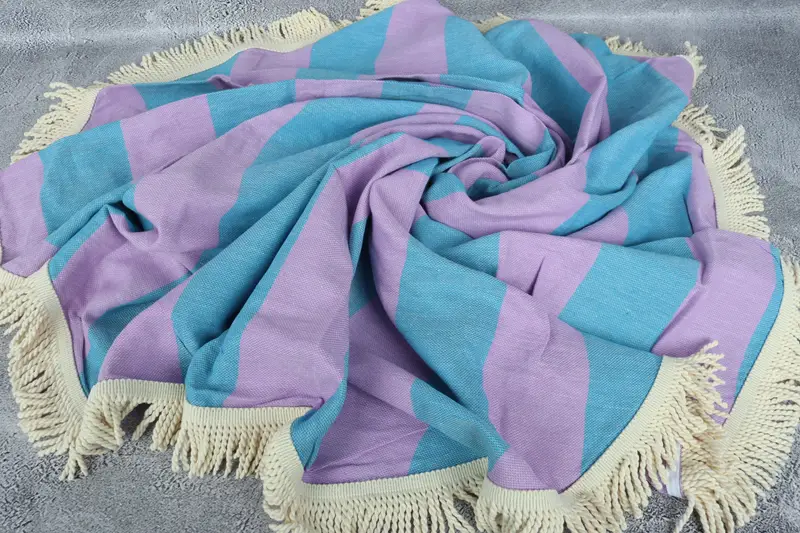 63x63 Inches Blue-Purple Striped Round Cotton Towel, Handmade Gift