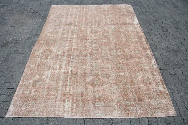 Turkish Vintage Rug, 7x10.1 ft Oushak Rug, Brown Wool Rug - 1